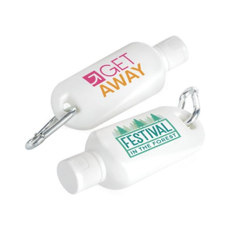 Image of Sun Lotion on a Carabiner Clip