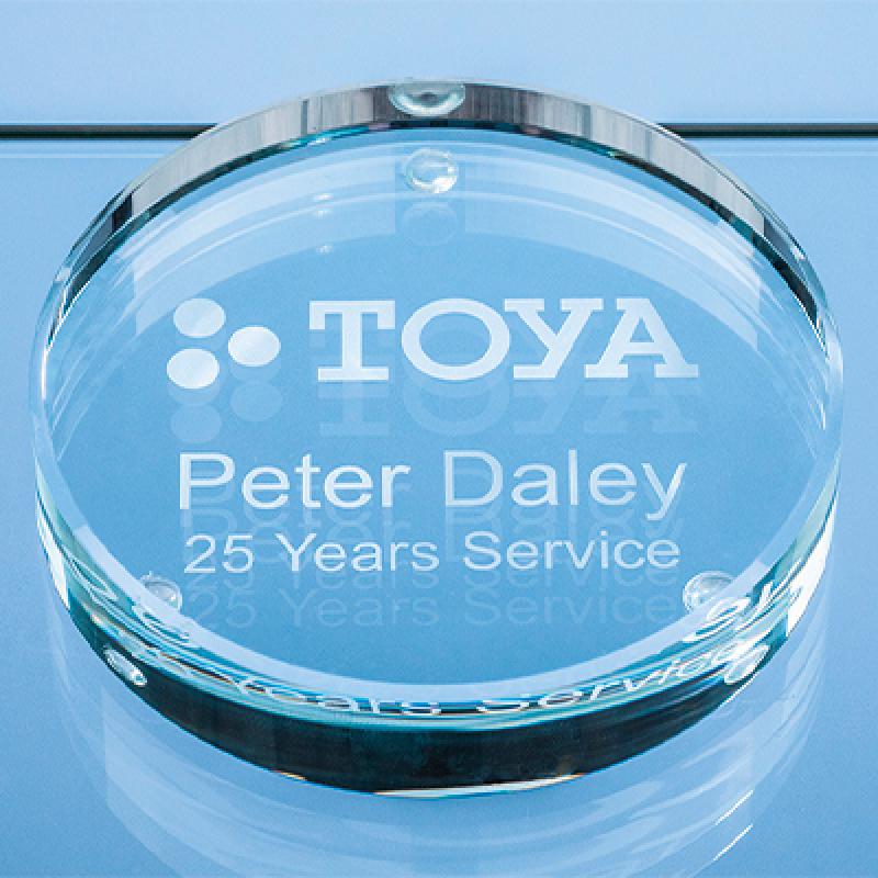 Image of Promotional 9cm x 18mm Clear Glass Round Paperweight